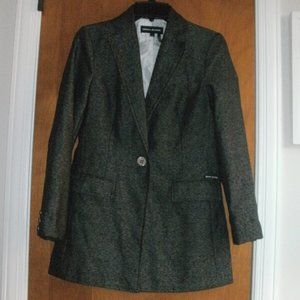 DKNY Single Button Fitted Blazer Black Gray Chevron Herringbone with Pockets XS